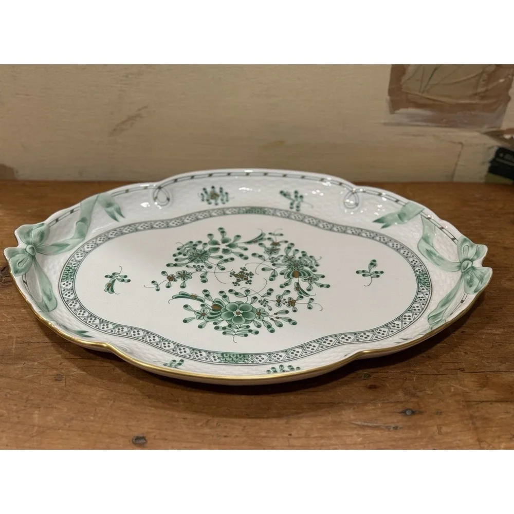 Herend Hungary Chinese Bouquet Green Oval Serving Platter 15.75 RARE